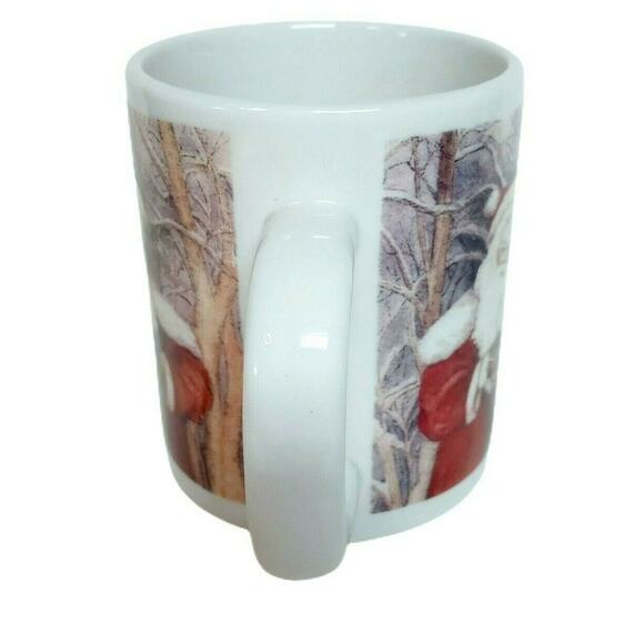 Vintage Christmas Mug Santa Claus Winter Forest Woodland Holiday Coffee Cup - Picture 5 of 12